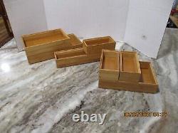 Vintage Core Desk Top Wooden Organizer Set Of 7 Open Boxes, Paper Pens, Etc Vg