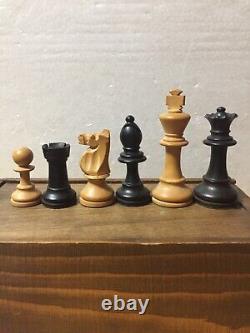 Vintage Lardy Wooden Chess set Pieces with slide-top box- 3 1/4 King
