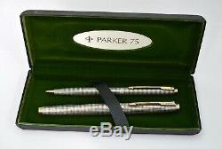 Vintage Parker 75 Cisele Flat Top Set of FP & Pencil with/Box, USA (R. # CM 139)