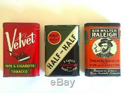 Vtg MID Century Lithograph Print Oval Flip Top Tobacco Tin Metal Boxes Set Of 3