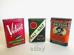 Vtg MID Century Lithograph Print Oval Flip Top Tobacco Tin Metal Boxes Set Of 3