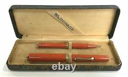 Waterman 52 1/2 V Ring Top Cardinal RHR Red Fountain Pen Pencil Set Original Box