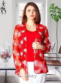Women's Casual Red Set Top with Tunic Long Sleeve Embroidered Lace Sequin Formal