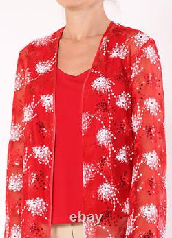 Women's Casual Red Set Top with Tunic Long Sleeve Embroidered Lace Sequin Formal